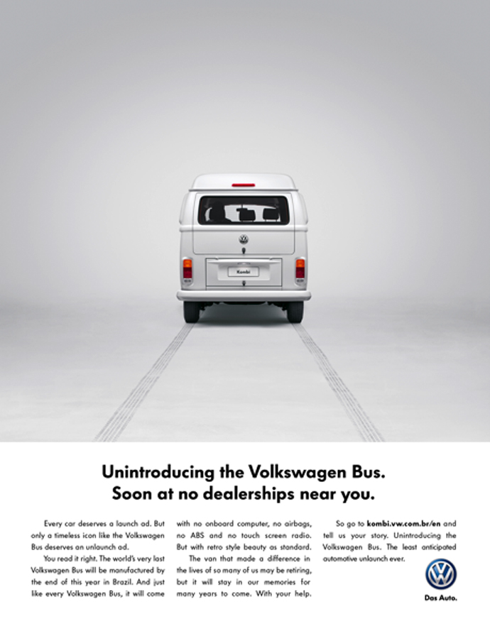 A world first? VW issued an 'unlaunch' ad to commemorate the end of the Bus.