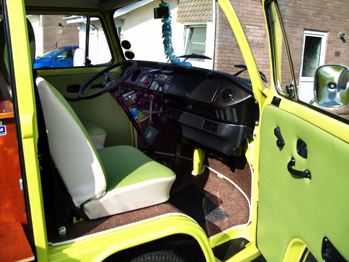 More practical vinyl was chosen over original Westy fabric.