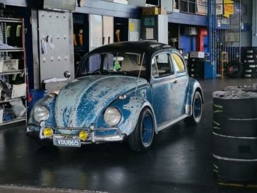 Sea blue patina'd VW Beetle